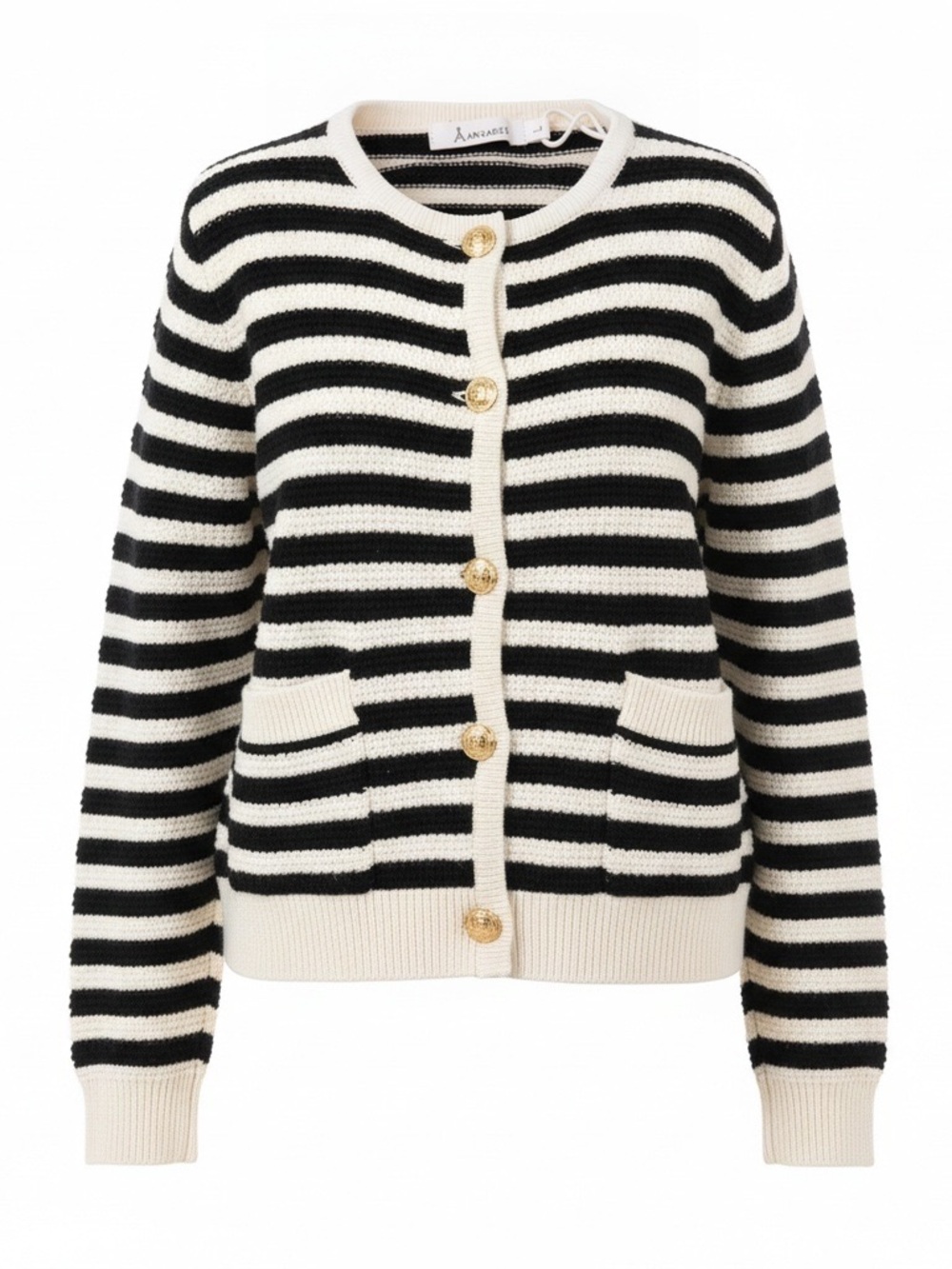 Aanrabes Black & Cream Striped Button-Front Cardigan